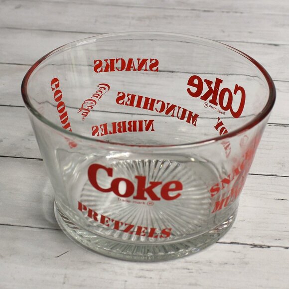 Coke Cola Vintage Snack Serving Bowl Heavy Glass Red Munchies - Picture 1 of 5